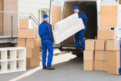 Office furniture and equipment prepared for a local commercial move