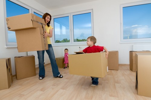 Household boxes and furniture arranged for unloading at a new home in Grange Park