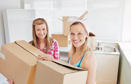 Packed office boxes and equipment ready for relocation