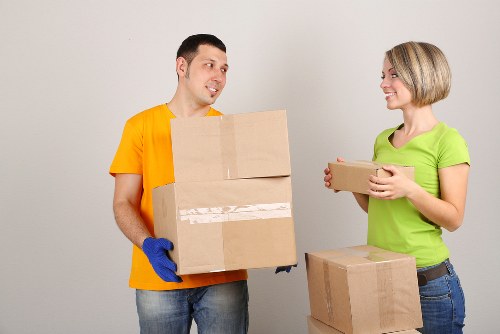 Packed household items prepared for transport by moving van